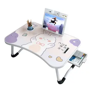 Mesa de desayuno plegable para ordenador portátil, 60x40 cm, soporte de madera, escritorio de Metal para juegos, cama, mate, portátil