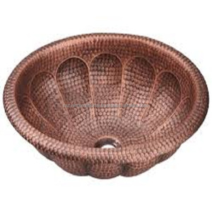 Fregadero de cocina de cobre redondo moderno con diseño en relieve montaje de grifo de un solo orificio incluye escurridor accesorio de baño - Product Image 5