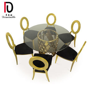 Hecho de oro de Acero Inoxidable base superior de cristal de la boda, mesa de comedor de muebles - Product Image 2