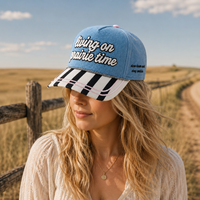 Cappellino da Baseball Dymf in Denim con Ricamo Stile Western, 5 Pannelli, Visiera Personalizzata a Blocchi di Colore, Regolabile, in Cotone per Donne