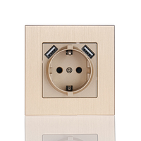 Mezeen Prise murale USB 3 en 1 avec cadre en aluminium gris noir et or Combinaison de prise de courant 2P + E et de 2 ports USB de type a