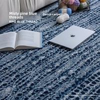 Tapis tissé tufté en acrylique bleu rétro pour salon, bleu roi, style médiéval haut de gamme, ambiance intemporelle, couleur unie, couverture complète