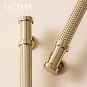 Santaya Solid Brass Luxury Furniture Handle Ribbed Romance Style PVD <strong>Gold</strong> T-Bar Kitchen <strong>Cabinet</strong> Pull Wardrobe Door Copper <strong>Knob</strong> - Product Image 4