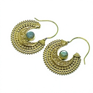 Nouveauté 2018 : Boucles d'oreilles créoles bohèmes religieuses en laiton avec labradorite, bijoux bohèmes minimalistes plaqués or, vente en gros - Product Image 3