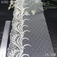 Bordure en dentelle brodée de luxe 18 cm, beige doux, violet, filet brillant, broderie florale, pour robe, vêtement, accessoires de couture