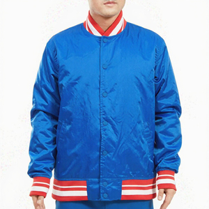 Chaqueta Varsity Azul Satinado para Hombre, Chaqueta de Béisbol con Cuello Alto, Logotipo Personalizado, Ropa Exterior Informal de Invierno - Product Image 3