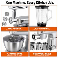 Robot culinaire multifonction 5-en-1 7L avec mixeur, hachoir à viande, blender, 1300W, IC intelligent, 6 vitesses, fonctions Pulse et têtes interchangeables pour la maison