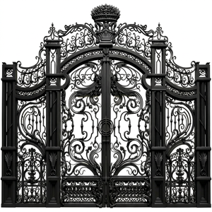 Portail double en fer forgé galvanisé à chaud, résistant à la rouille, motifs complexes, montage facile, design écologique pour villa - Product Image 1