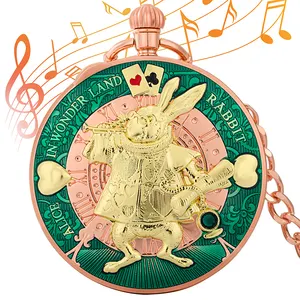 Reloj de Bolsillo Musical con Trompeta de Conejo - Caja de Música de Manivela con Cadena, Regalo Vintage para Fiestas, Bodas y Eventos Especiales - Product Image 1
