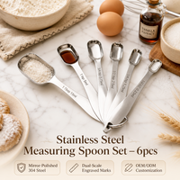 Ensemble de 6 cuillères doseuses SS430 à tête carrée, gravées au laser, double échelle TSP ML, avec anneau en D, outils de pâtisserie, logo personnalisé