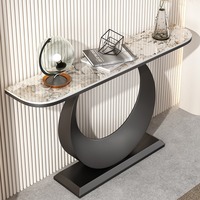 Console d'entrée en pierre de quartz de style italien, légère et luxueuse, semi-circulaire, moderne, minimaliste, décorative