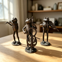 Ensemble de figurines de grenouilles musiciennes en fonte, statue de groupe de grenouilles, sculpture animale moderne, décoration de table pour la maison, artisanat en métal fait main