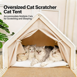 Nichoir pour chat WoodCat's NestVilla - Style villa, universel quatre saisons, semi-fermé, <span class=keywords><strong>tente</strong></span> pour chat avec <span class=keywords><strong>toit</strong></span> en sisal, utilisation intérieure/extérieure, griffoir non inclus - Product Image 4
