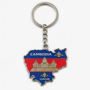 Porte-clés personnalisés en gros du Cambodge, avec drapeau et motif Angkor Wat, souvenir de voyage culturel d'Asie du Sud-Est - Product Image 2