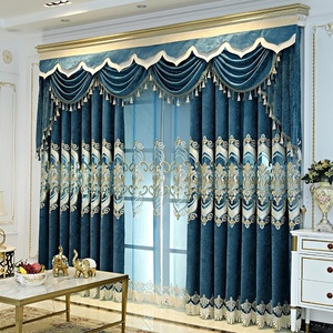 Tende di Lusso in Stile Europeo di Grande Successo per Soggiorno Sala da Pranzo e Camera da Letto Tende Ricamate in Ciniglia <span class=keywords><strong>Blu</strong></span> con Mantovane - Product Image 3
