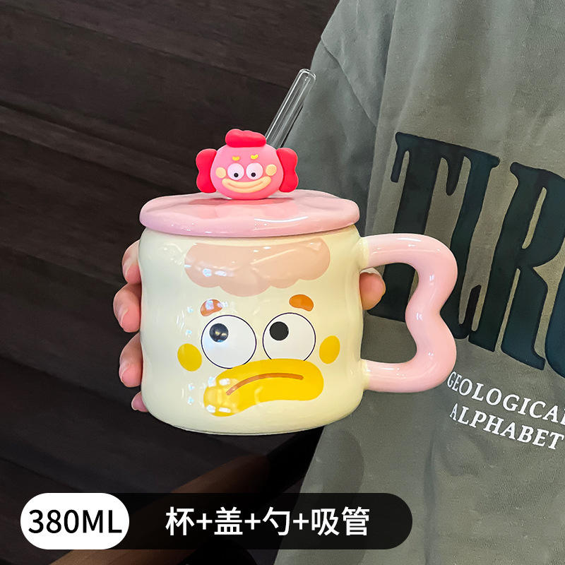 สีชมพู (พร้อมฝา ช้อน และหลอด)