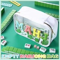 Sac de rangement pour Mahjong en PVC durable, brodé, grande capacité, étanche, transparent, avec fermeture éclair pour tuiles