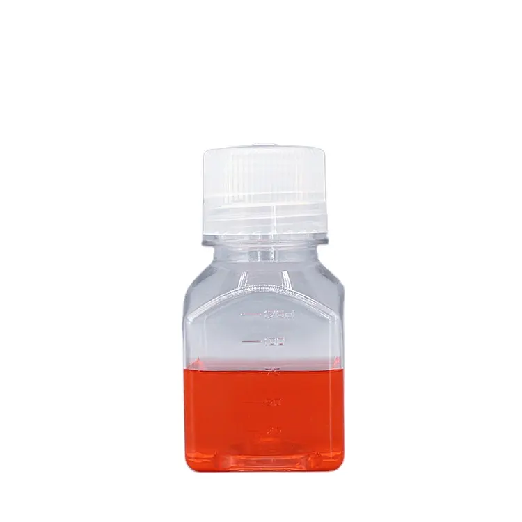 Wholesales Square125ml PET PETG Plastic Cell Culture Laboratory Media Serum Bottle Reagent Radiation Sterilization