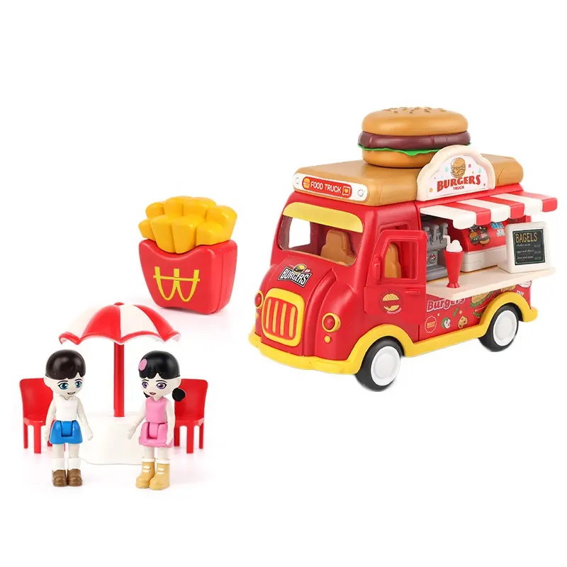Neuheiten Trend Schöne Musik Diecast Car Kid Öffnungs türen Burger Ice Cream Fast Food Truck
