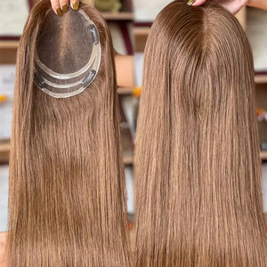 Sur Mesure 20 pouces #4 Brun Couleur 6x6.5 HD Dentelle Femme Cheveux Topper Cheveux Bruts Soyeux Droite Prêt À Expédier Maintenant - Product Image 1