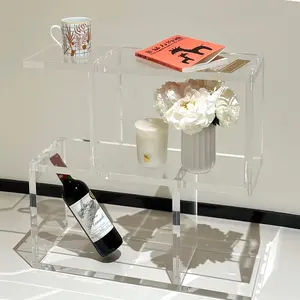 Fournisseur OEM Table d'appoint en acrylique transparent pour canapé Table de nuit transparente en pmma Table d'extrémité décorative Tables d'appoint pour salle de bain