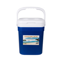 Glacière portable 15L bleue isotherme avec deux porte-gobelets, couvercle rotatif et poignée latérale pour la conservation des aliments et des boissons au frais