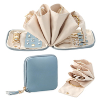 Étui de voyage bleu pour bijoux, petite pochette à bijoux avec compartiments pour ranger colliers, boucles d'oreilles, bracelets
