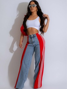 Cintura alta das mulheres verão estiramento perna reta Jeans New Casual Wide Denim Calças Simples Costura Três Sólidos - Product Image 2