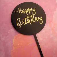 Weiß Schwarz Rosa Blau Vergoldeter Runder Happy Birthday Acryl Cake Topper 16,6x10cm Party Dekoration Zubehör Expressversand