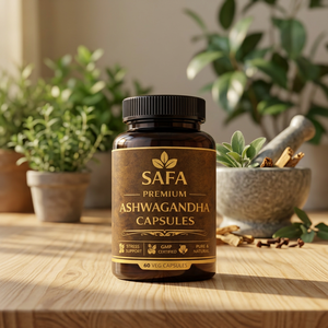 SAFA Premium Ashwagandha Capsules 60 Capsules Végétales Soutien Anti-Stress Complément Herbal Végétalien Pur Naturel Croissance Musculaire & Capillaire - Product Image 1