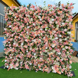 母の日の新年のための審美的な結婚式とパーティーデコレーションのための高品質8 * 8ftピンクのバラの花の壁布素材 - Product Image 1