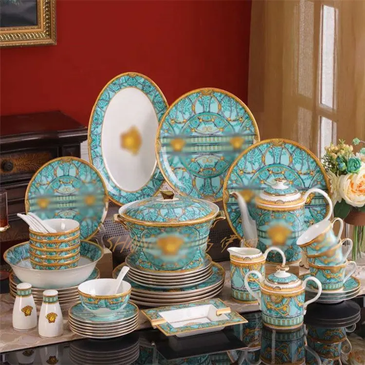 New Product 58 Pcs Western Europe Palace Luxury Dining Room Dinnerware Sets For Christmas Gift