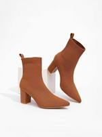 Bottines à bout pointu en tricot pour femmes, bottines courtes à talon haut, chaussures tendance automne-hiver