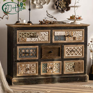 Mediterranean Style Vintage Wooden <b>Chest</b> Of Drawers Solid Wood Entryway <b>Storage</b> Cabinet Rectangle Durable Versatile - Product Image 1
