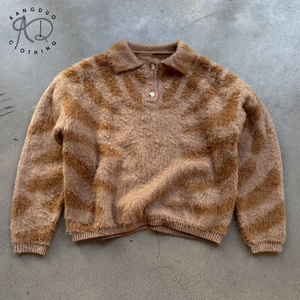 KD in maglia modello Logo personalizzato OEM ODM maglione a manica lunga con bottone <span class=keywords><strong>Jacquard</strong></span> in lana spazzolata Mohair <span class=keywords><strong>Polo</strong></span> da uomo maglione - Product Image 1