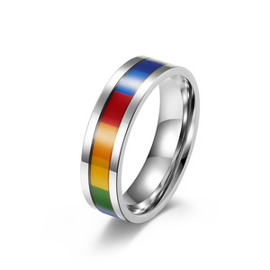 Unisex <b>Titanium</b> Steel Rainbow <b>Ring</b> Gold Silver Black Channel Setting Gift Jewelry - Product Image 5