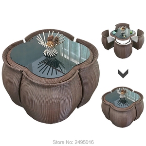 Set di Tavolo e Sedie <span class=keywords><strong>da</strong></span> <span class=keywords><strong>Esterno</strong></span> di Alta Qualità, Artigianale, in Legno PE Intrecciato con Telaio in Alluminio - Product Image 3