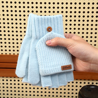 Gants chauds tricotés épais pleine acrylique Flip demi doigt clavier gants Protection contre le froid gants chauds pour les femmes