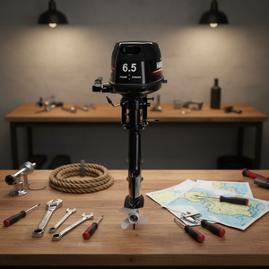Nouveau Moteur Marin Portable à Essence 2 Temps 6,5 CV, Refroidi par Eau, Arbre Long, Démarrage Manuel, 246cc, pour Bateau, avec Tiller - Product Image 1