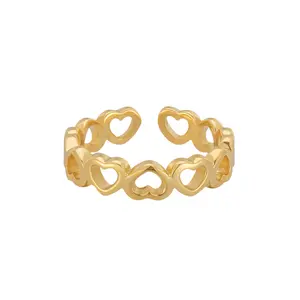 Unique Gold Plating S925 Sterling Silver Hollow Heart Adjustable Finger Ring For Women Wholesale