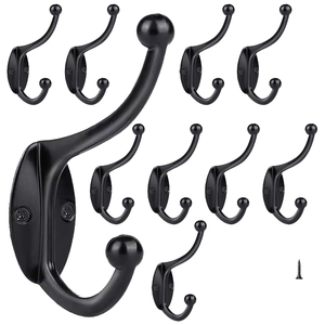 Vintage Double Wall Mounted Metal Hook With <b>Black</b> Coat For <b>Clothing</b> In Garage Kitchen Bathroom With Screws Included - Product Image 6