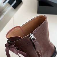 Sepatu Boots Wanita Model Western Kulit Sapi OEM/ODM, Ujung Persegi, Hak Tebal 4cm, Ritsleting, Tali, Sol Anti Selip, Lapisan Kulit Babi, Musim Gugur