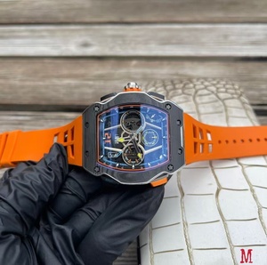 Montre mécanique classique et élégante avec cadran en cristal saphir, mouvement automatique étanche, couleur orange et design ajouré - Product Image 3