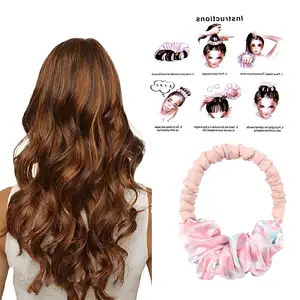 Hoa heatless quăn headbands ponytail tóc con lăn lụa quăn Ribbon lười biếng scrunchies ma thuật tóc Curl dụng cụ làm tóc