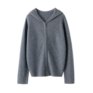 Cárdigan de Cachemira con cremallera para <span class=keywords><strong>mujer</strong></span> <span class=keywords><strong>al</strong></span> <span class=keywords><strong>por</strong></span> <span class=keywords><strong>mayor</strong></span>, cárdigan de punto de manga larga informal personalizado con capucha, suéter para primavera y otoño - Product Image 4
