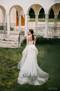 Nuova collezione senza maniche a pieghe sirena abito da sposa in Tulle avorio coda eleganti abiti da sposa da donna - Product Image 3
