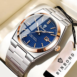 Reloj de Cuarzo para Hombre BINBOND 1128, Estilo Casual de Negocios, Esfera Grande de 41 mm, Pantalla con Agujas, Correa de Acero Inoxidable, Resistente al Agua 30M - Product Image 1