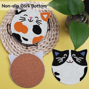 Kit de sous-verres DIY, peinture au diamant, motifs de chats de style américain peints à la main, sous-verres antidérapants - Product Image 5