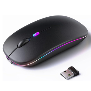 Souris de jeu sans fil silencieuse, rechargeable, portable, mince, double mode 2.4G BT, avec éclairage RGB respirant - Product Image 1