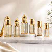 Flacon d'attar en verre octogonal de 6 ml, 10 ml, 12 ml, flacon d'huile essentielle de parfum arabe avec bille roulante dorée et applicateur à bâtonnet